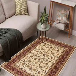 OBSESSIONS Beige Ethnic Motifs Anti-Skid Polypropylene Carpet-74