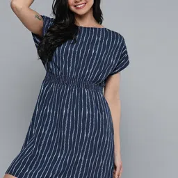 ANJIR Striped Extended Sleeve Smocked Fit & Flare Dress-image-45