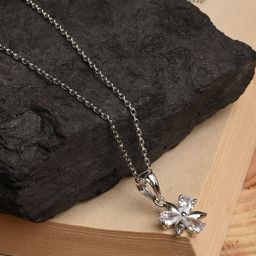 XPNSV Silver Plated Cubic Zirconia Studded Pendant with Chain-17