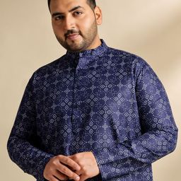 SOJANYA PLUS Ethnic Motifs Printed Mandarin Collar Straight Cotton Linen Kurta-image-29