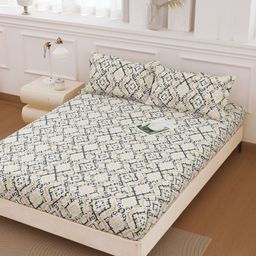 Story@home Grey & White 186 TC Queen Bedsheet with 2 Pillow Covers-image-65