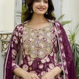 Anouk Women Floral Embroidered Cotton Kurta with Patiala & Dupatta-picture-39