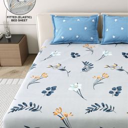 DREAM WEAVERZ Grey & Pink Floral 260 TC King Bedsheet with 2 Pillow Covers-image-74