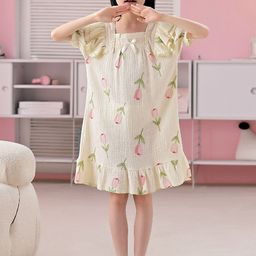 INCLUD Girls Floral Printed Square Neck Nightdress-image-93