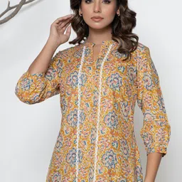VEDANA Women Floral Print Mandarin Collar Cotton Top-image-50