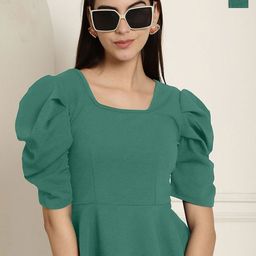 Metronaut Women Pack of 2 Puff Sleeves Peplum Top-image-64