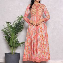GULAB CHAND TRENDS Women Cotton Floral Printed Fit & Flared Maxi Ethnic Dress-image-58