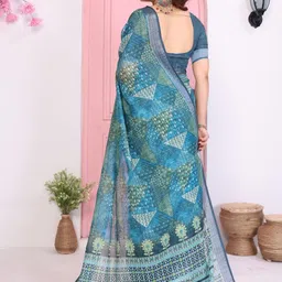 vj fashion Green Linen Blend Printed Sarees-picture-43