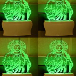 SOMIL Green & Blue Pack Of 4 Acrylic Jesus Printed Glass With LED Night Lamps-image-13
