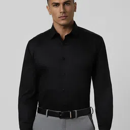 V Dot Men Spread Collar Solid Cotton Slim Fit Formal Shirt-image-87