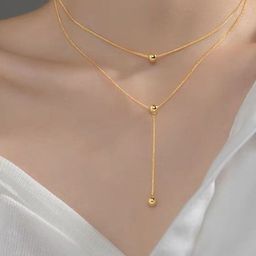 MYKI Gold-Plated Stainless Steel Statement Double Layered Spherical Pendant Necklace-29