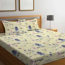 Myntra Elegant Homes Cream-Coloured Printed 400TC Cotton King Bedsheet Set 2.50 m x 2.20 m-image-79