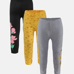 TotzTouch Girls Pack Of 3 Printed Cotton Mid-Rise Ankle-Length Leggings-25