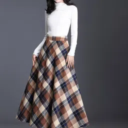 StyleCast x Revolte Women Checked Flared Maxi Skirt-picture-45