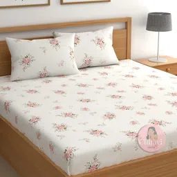 CHHAVI INDIA White & Pink Floral 210 TC Microfiber Queen Bedsheet Set 2.50 m x 2.25 m-image-62