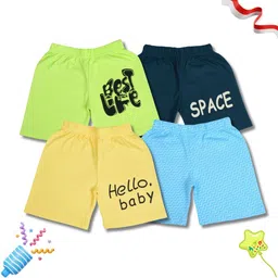WORTON FASHION Unisex Kids Multicolor Pack of 4 Cotton Typography Printed Shorts-picture-29