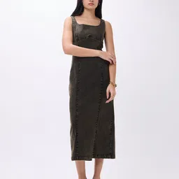 PUELLA Women Square Neck Denim A-Line Midi Dress-picture-46