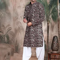 Sangria Chic Geometric Pattern Chikankari Kurta With Sequin image 5