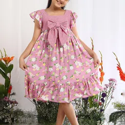 The Tribe Kids Floral Print Flutter Sleeve Fit & Flare Dress-image-53