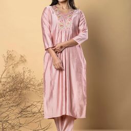 Readiprint Floral Embroidered Yoke Design Pleated A-Line Kurta With Trouser-picture-9