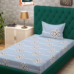 Myntra Elegant Homes Grey & White Ethnic Motifs 300 TC Single Bedsheet with 1 Pillow Covers-image-58