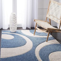 CARPETIFY Blue & Cream Geometric Anti-Skid Shaggy Carpet-10