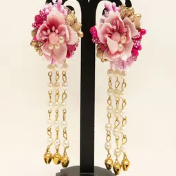 Flosaira Artificial Beads Beaded Floral Moksha Drop Earrings-10