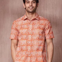 Fabindia Men Spread Collar Ethnic Motifs Printed Cotton Casual Shirt-image-55
