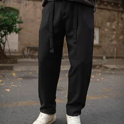 Powerlook Black Pleated Trousers With Belt-image-51