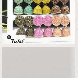 tulsi imitation Set Of 6 Artificial Beads Beaded Dome Shaped Jhumkas-13