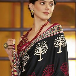 Anouk Black Ajrak Pure Crepe Bagru Saree-7