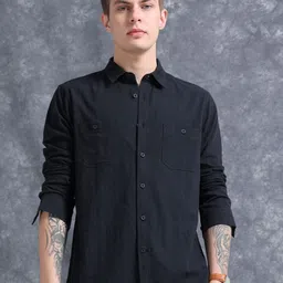 StitchX Men Full Sleeve Solid Double Pocket Spread Collar Shirt-image-35