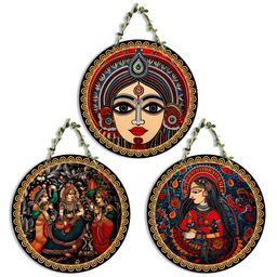 SEHAZ ARTWORKS 3- Pcs Brown & Red Wooden Printed Wall Hangings-image-64
