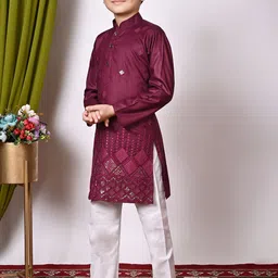 NFC CREATION Boys Embroidered Regular Sequinned Kurta with Pyjamas image 2