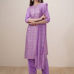 Vishudh Women Ethnic Motifs Printed Kurta with Trousers & Dupatta-picture-18