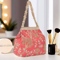 Kuber Industries Floral Embroidered Potli Bag-92