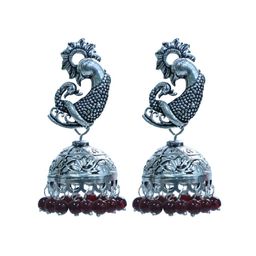 Abhooshan Peacock Shaped Jhumkas Earrings-image-19