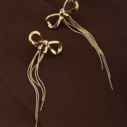 PALMONAS Gold-Plated Bow and Tassel Drop Earrings-image-10