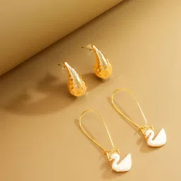 aadita Set Of 2 Gold-Plated Teardrop Shaped Half Hoop Earrings-17