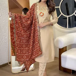 URMIR FASHION Women Ethnic Motifs Embroidered Regular Thread Work Kurta with Trousers & With Dupatta-picture-28