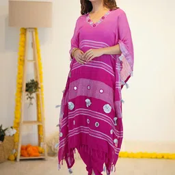 FFI Women Embroidered Linen Tunic With Dhoti Pants Co-Ords-picture-48