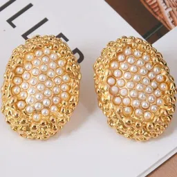 AKISON JEWELS Gold-Plated Pearls Oval Studs Earrings-image-30