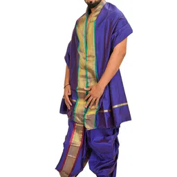 Exotic India Men Art Silk Ready to Wear Dhoti and Veshti Set with Woven Golden Border-picture-32