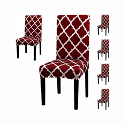 FAVRIA 6-Pcs Maroon & White Printed Stretchable Dining Chair Covers-46