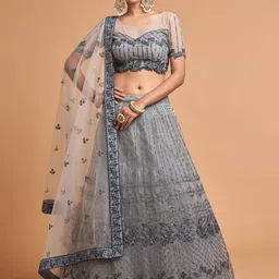 DIVASTRI Embellished Sequinned Semi-Stitched Lehenga & Unstitched Blouse With Dupatta-image-3