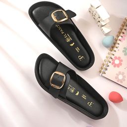 El Paso Women Faux LeatherBuckles Open Toe Flats-image-68