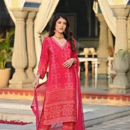 CHANDALIYO Women Embroidered Regular Silk Chiffon Kurta with Churidar & With Dupatta-2
