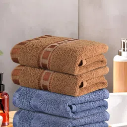 Kuber Industries Brown & Blue 4 Pieces Cotton 225 GSM Anti Bacterial Face Towels-58