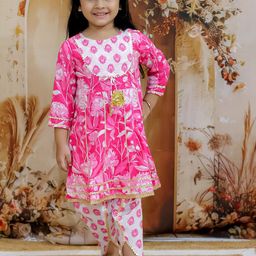 KID1 Girls Floral Printed Empire Gotta Patti Pure Cotton Kurti with Dhoti Pants-image-89