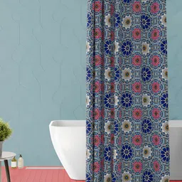 ArtzFolio Grey & Blue Printed Waterproof Shower Curtain-image-90
